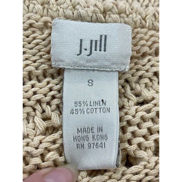 JJill VTG Small Oatmeal Linen Cotton Knit Pullover Asymmetrical Hem Sweater - Picture 3 of 6
